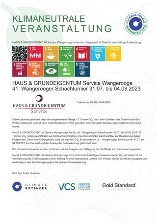 Urkunde zur klimaneutralen Veranstaltung